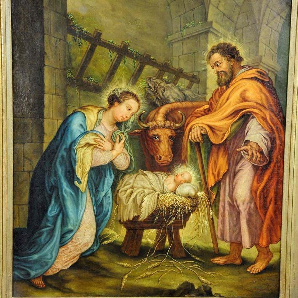 Mary And Joseph In The Barn Of Bethlehem, Oil Painting On Canvas photo furniture