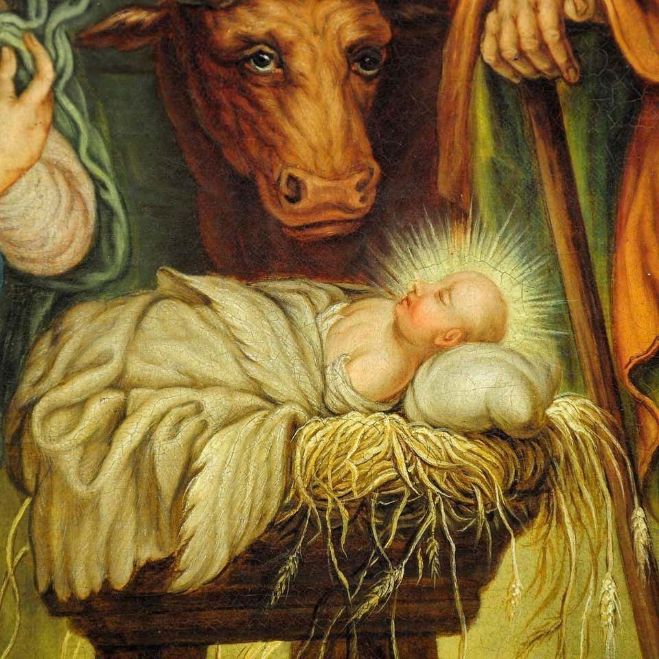 Mary And Joseph In The Barn Of Bethlehem, Oil Painting On Canvas photo Art