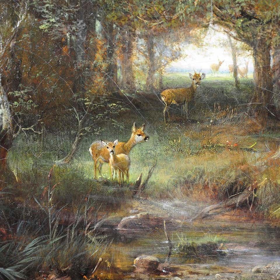 Ludwig Sellmayr, Hert Met Hinde En Kalf In Het Bos, Ca. 1880 photo for sale