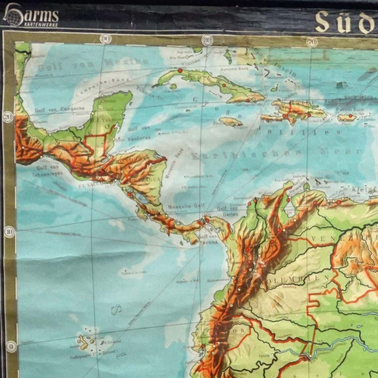 Old Vintage Look Pull Down Map Wall Chart Poster South America photo furniture