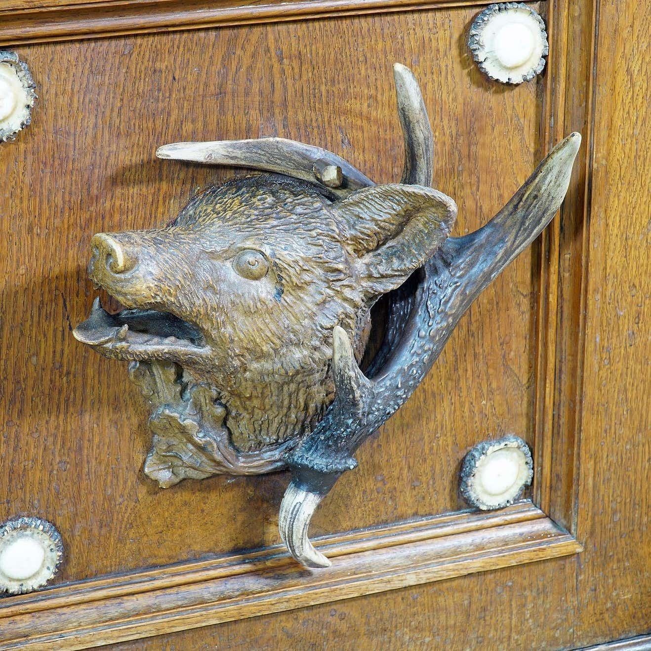 Large Oak Wood Desk With Antler Decorations By Rudolf Brix 1900 photo buy