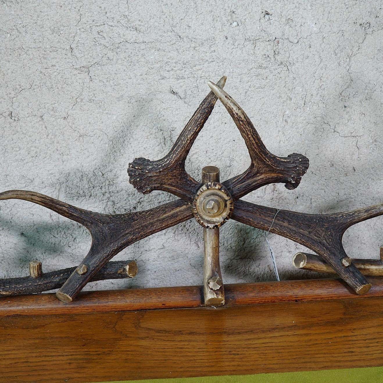 photo for sale Large Oak Wood Desk With Antler Decorations By Rudolf Brix 1900