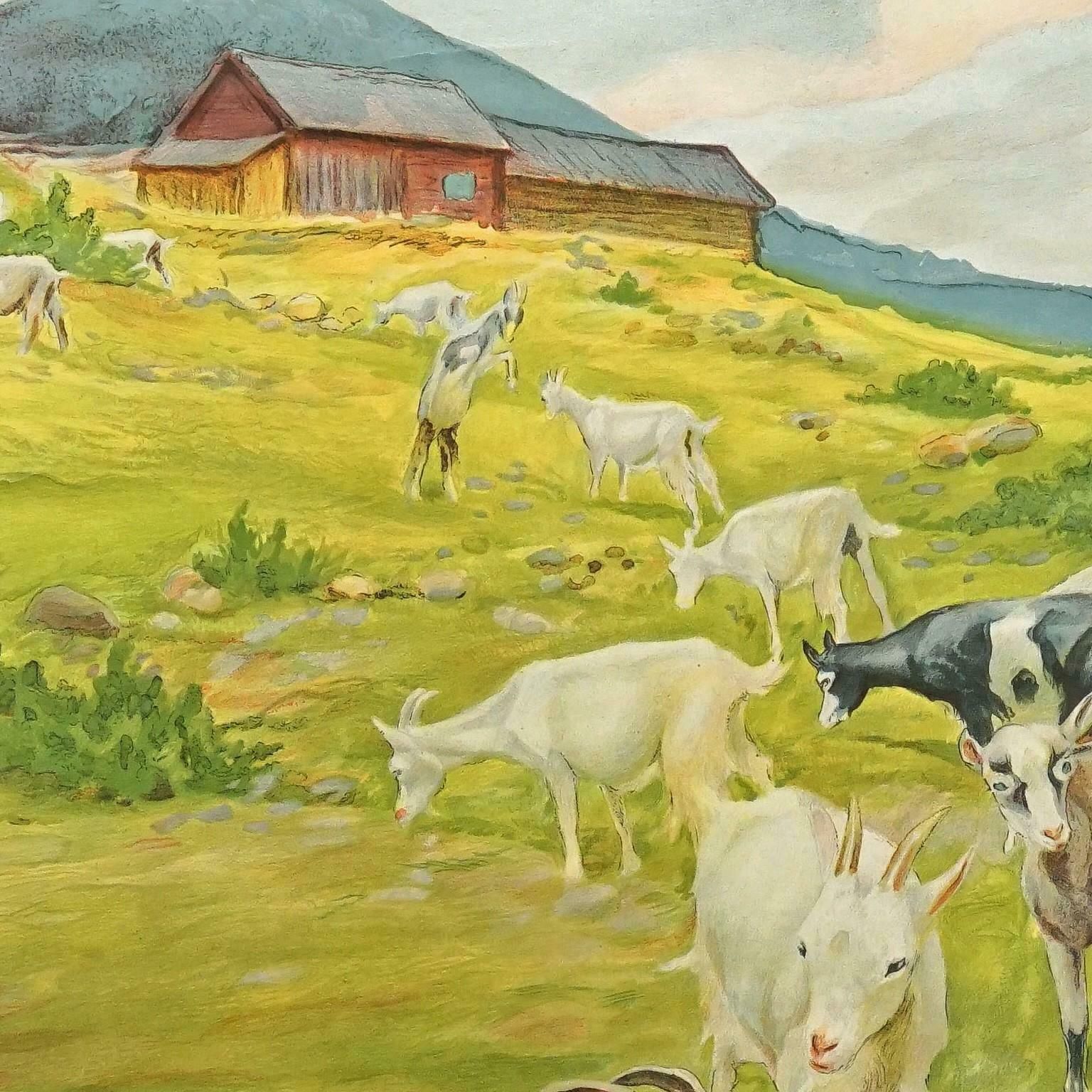 Countrycore Mural Vintage Rollable Wall Chart Goats On The Mountain Pasture photo Art
