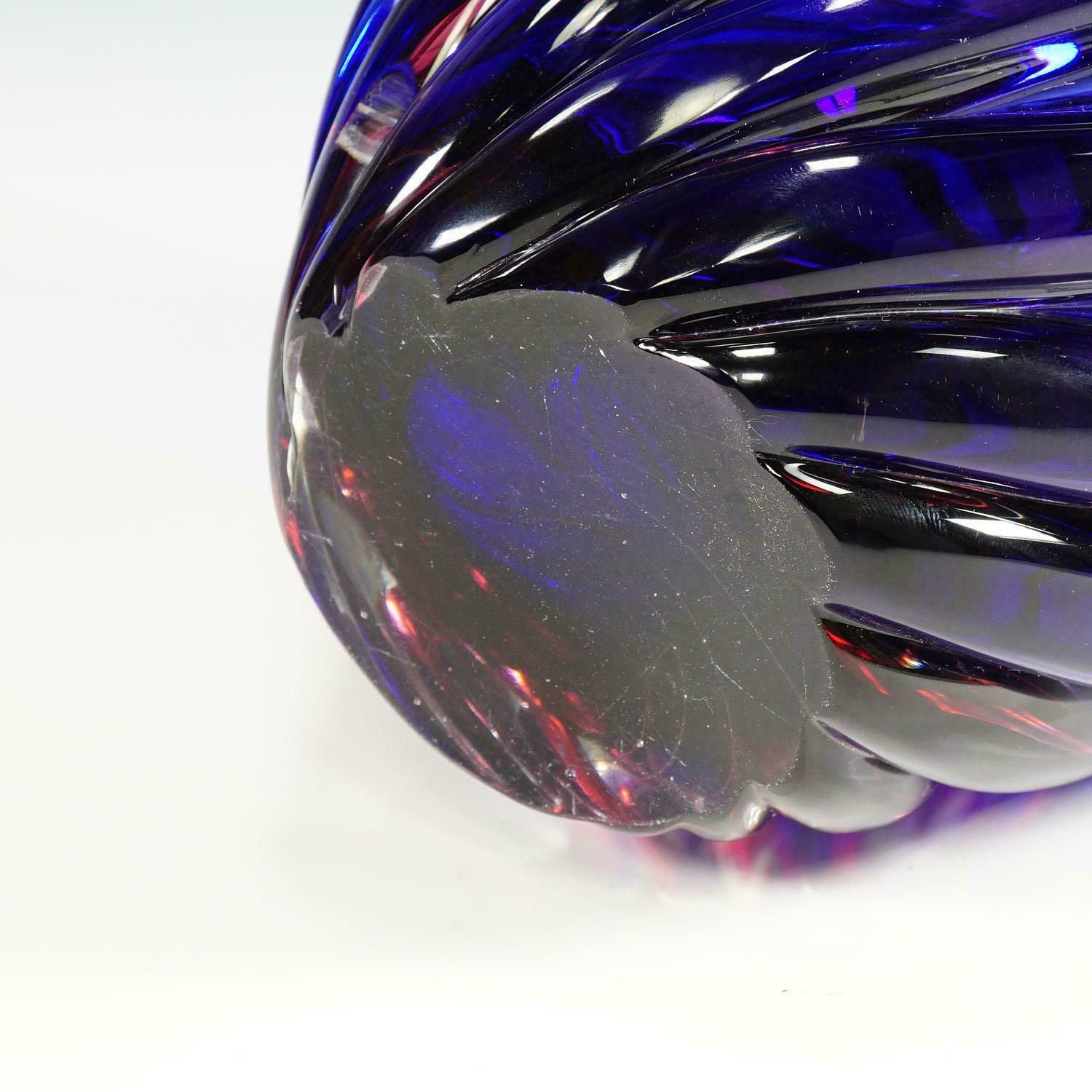 Archimede Seguso Murano Ribbed Sommerso Vase, 1950s photo vintage