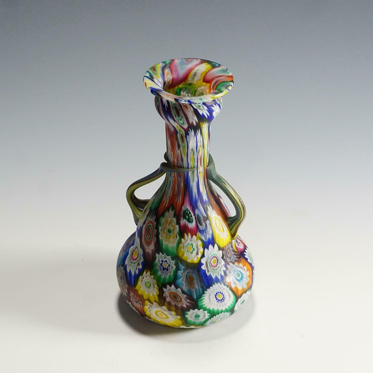 Multicoloured Fratelli Toso Millefiori Murrine Vase, Murano Early 20th Century photo for sale