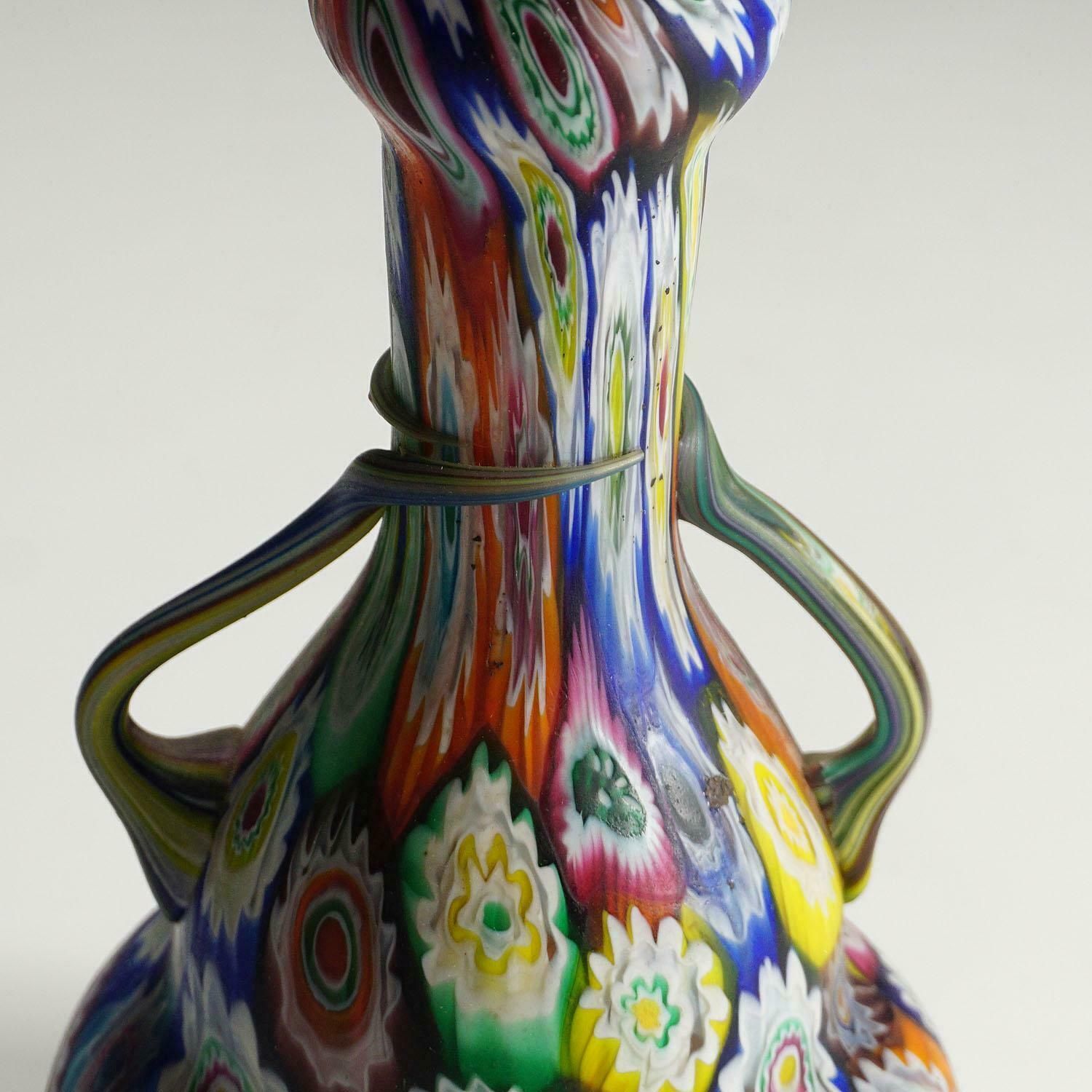 Multicoloured Fratelli Toso Millefiori Murrine Vase, Murano Early 20th Century photo buy
