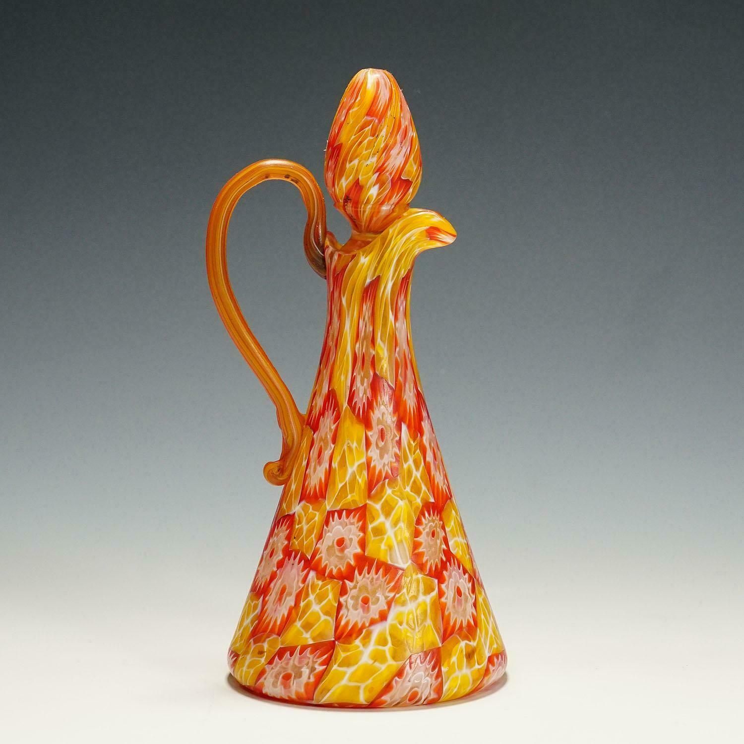Antique Millefiori Jug With Handles By Fratelli Toso, Murano, Circa 1920 photo for sale