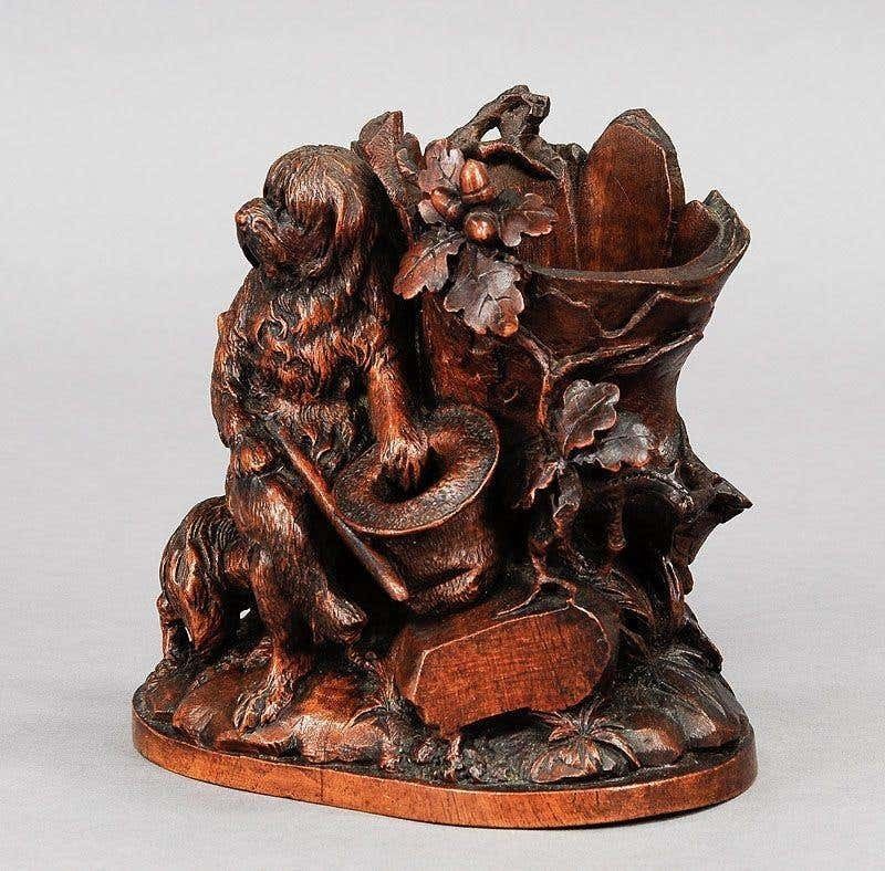 Fine Carved Black Forest Statue Of A Disabled Dog Brienz Circa 1900 photo furniture