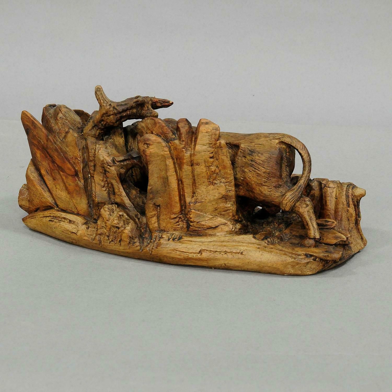 Finely Carved Statue Of A Bull, Black Forest Ca. 1900 photo vinterior