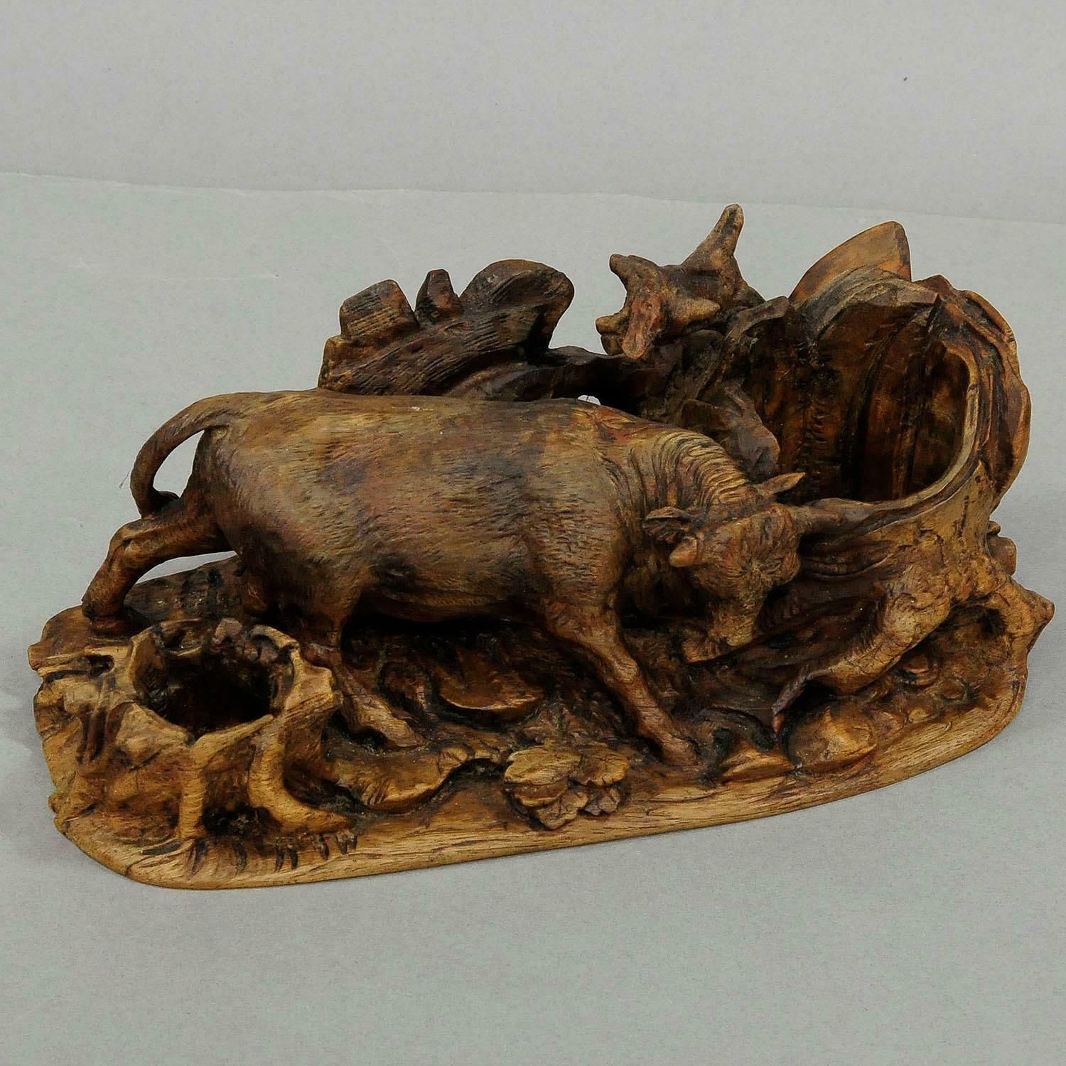 Finely Carved Statue Of A Bull, Black Forest Ca. 1900 photo buy