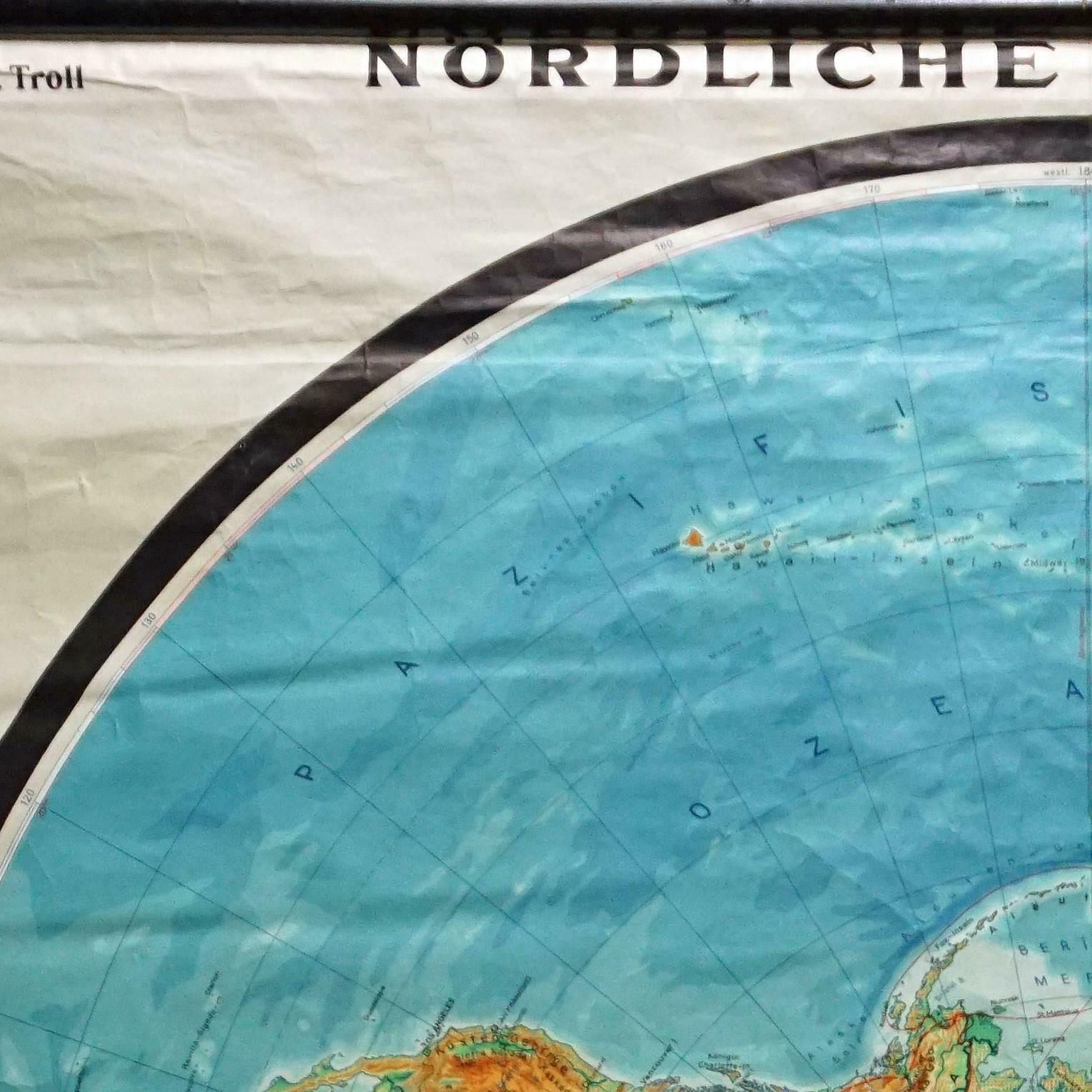 Northern Hemisphere Of The Earth Rollable Map Vintage Wall Chart photo vinterior