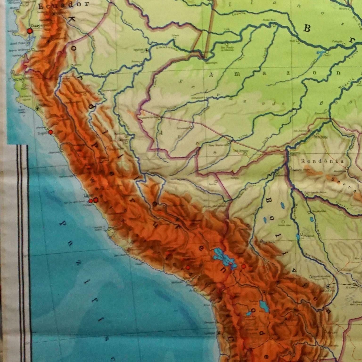 Vintage Rollable Map Wall Chart South America Brasilia And Neighbour States photo Art