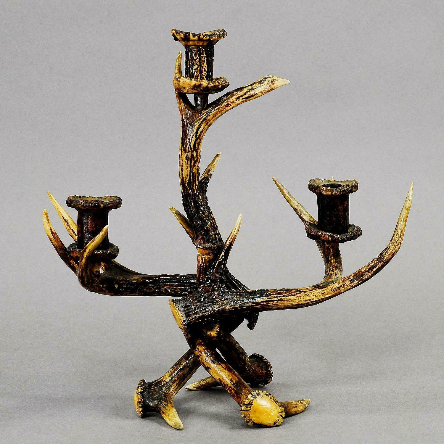 Decorative Antique Antler Candelabra With Three Spouts, 1900 photo 911.0