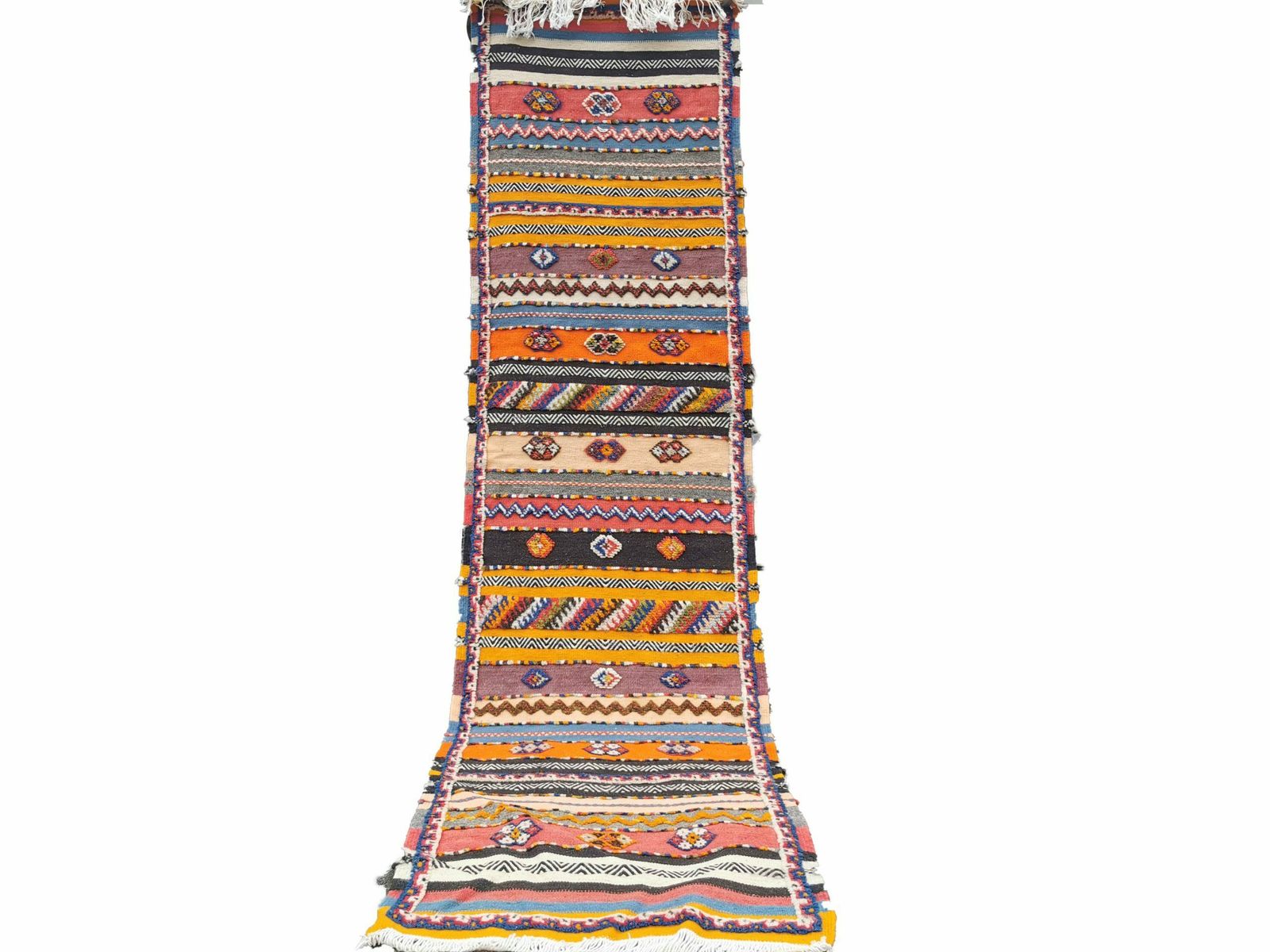 R179  Handmade Moroccan Berber Runner Rug 8.5 ×2.1 Ft. Hand Woven/ 26×68 Cm
