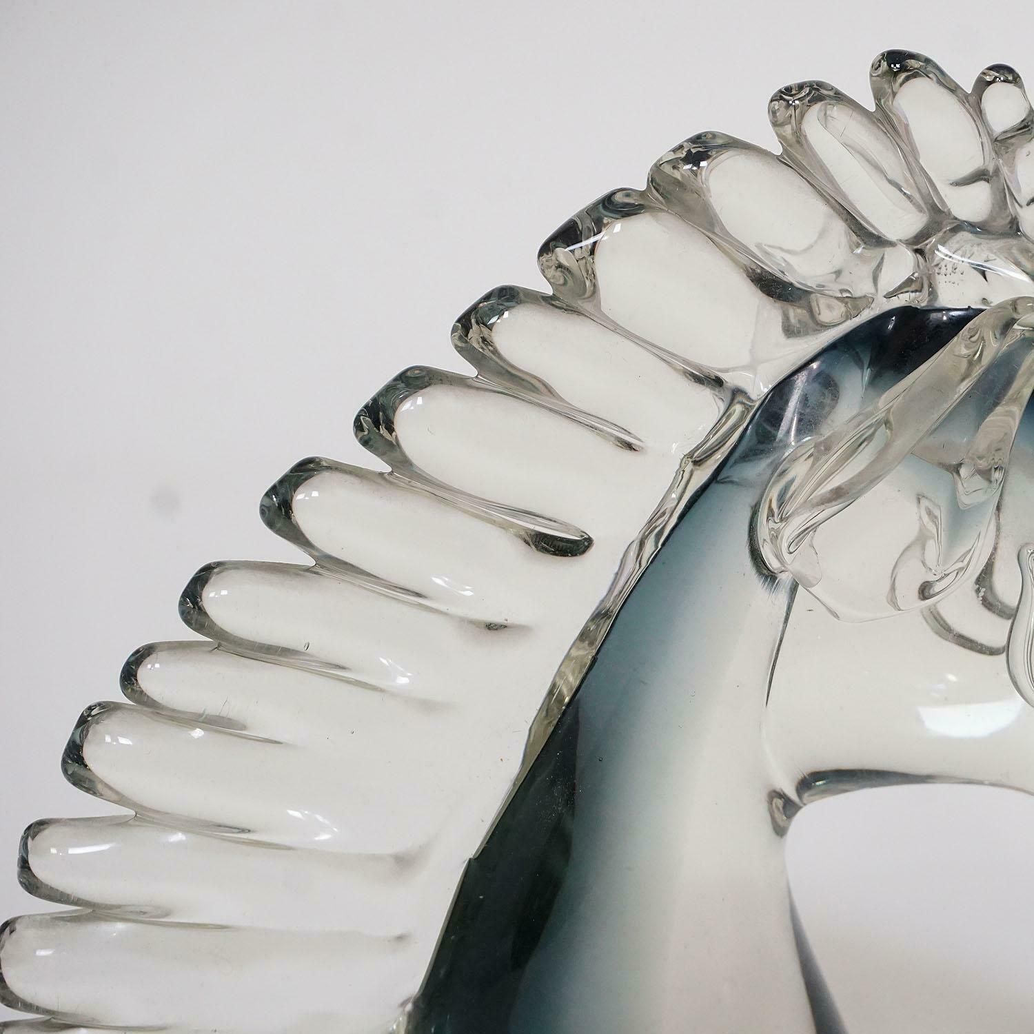 Stylized Murano Horse Head Sculpture In Sommerso Glass photo 746.0