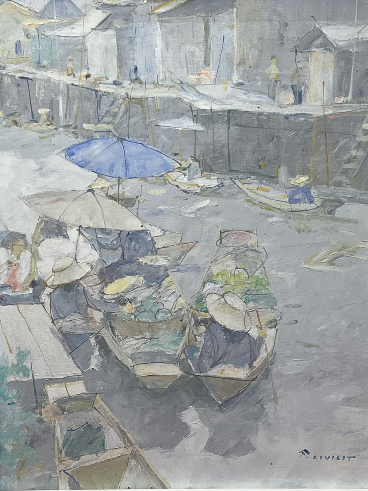 Impressionist 'Canal Vendors In Thailand' Artwork By Thai Artist Patamares Livisit photo for sale