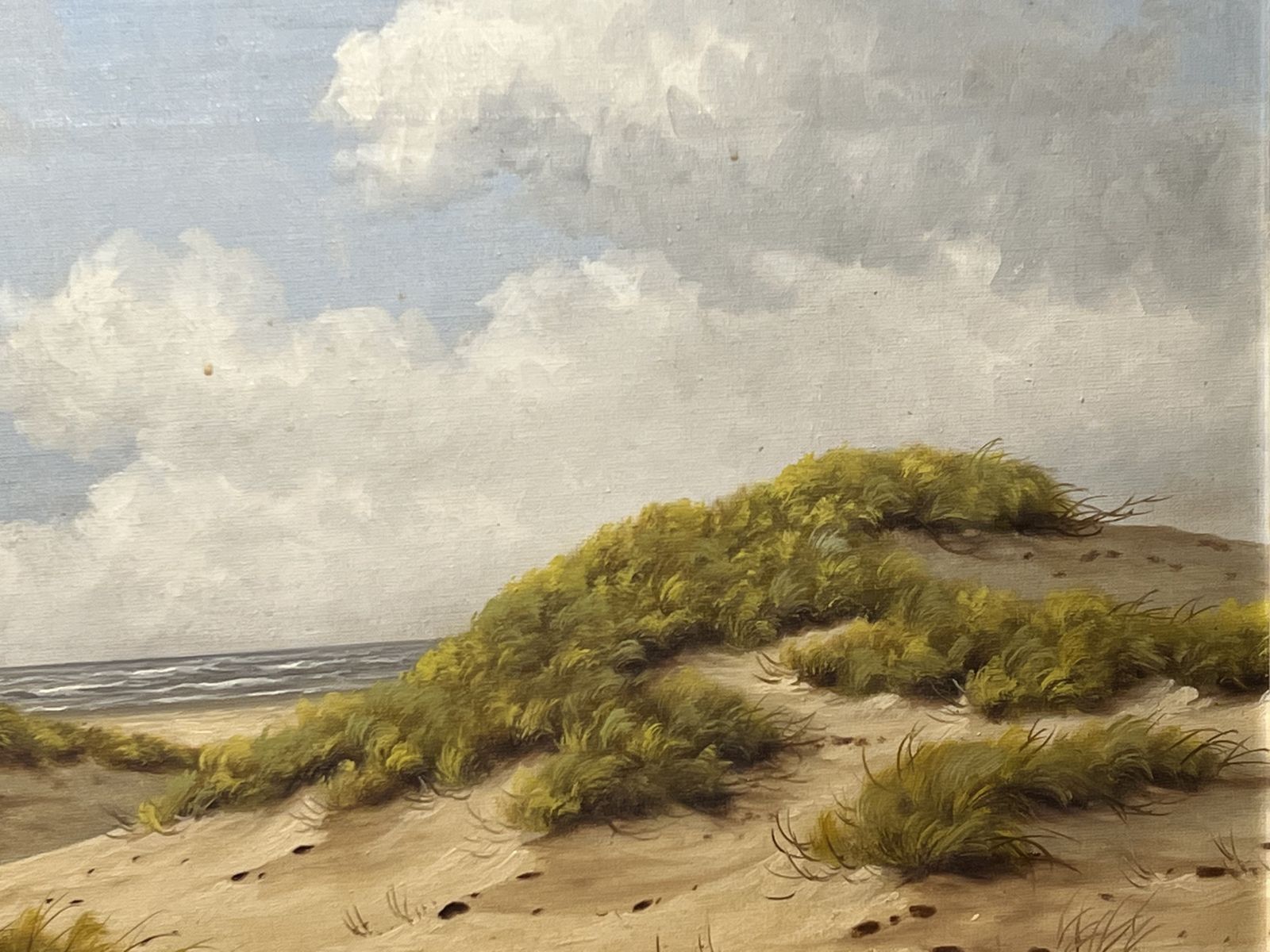 English School Sunlit Sand Dune Beach View Artwork Oil On Canvas Signed photo buy