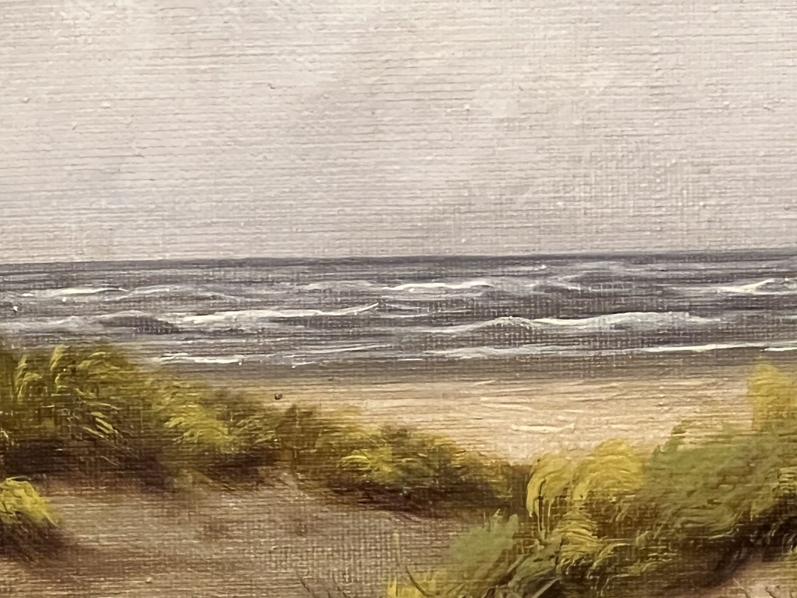 1250.0 English School Sunlit Sand Dune Beach View Artwork Oil On Canvas Signed photo