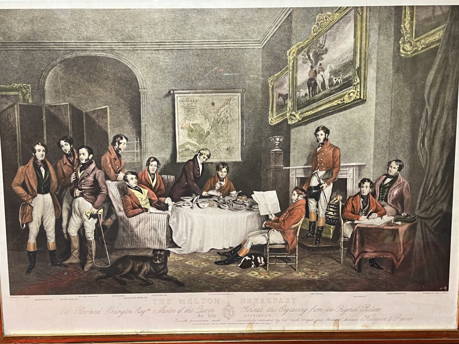 'The Melton Breakfast' Hand Tinted Lithography After Hudgson And Graves 1839 Publication Set In Acanthus Gilt Wood Frame photo for sale