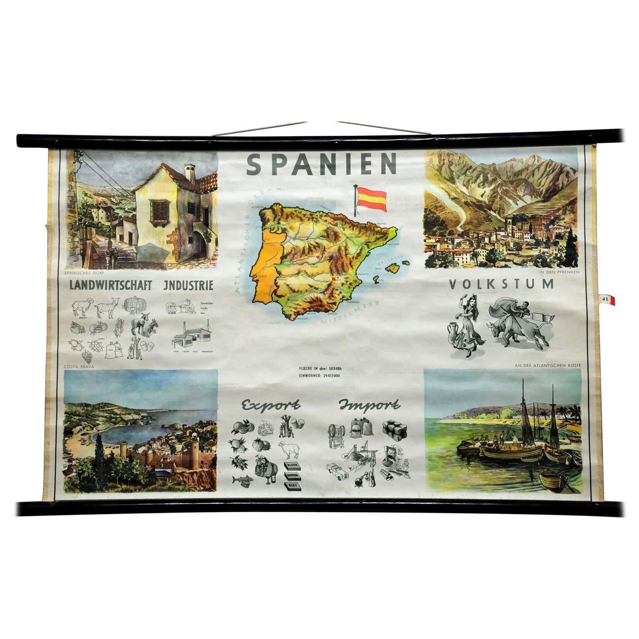 Cottagecore Wall Chart Spain Landscape Culture Souvenir Rollable Map Poster