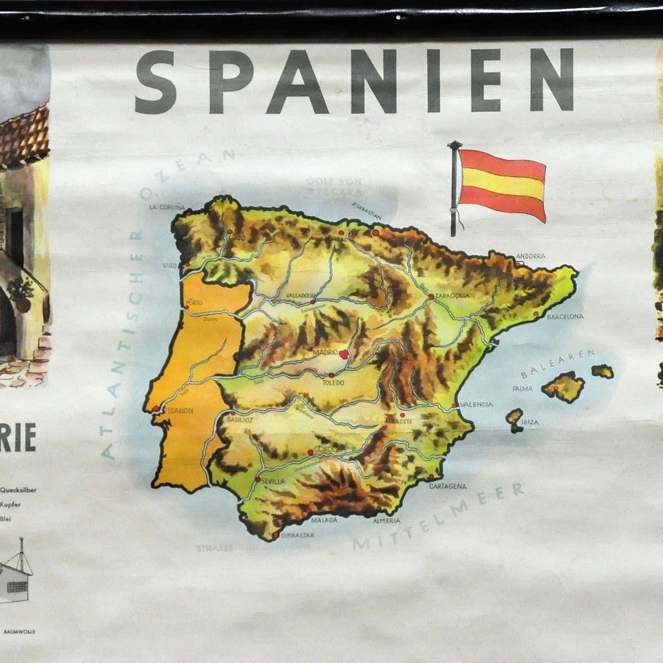 Cottagecore Wall Chart Spain Landscape Culture Souvenir Rollable Map Poster photo for sale