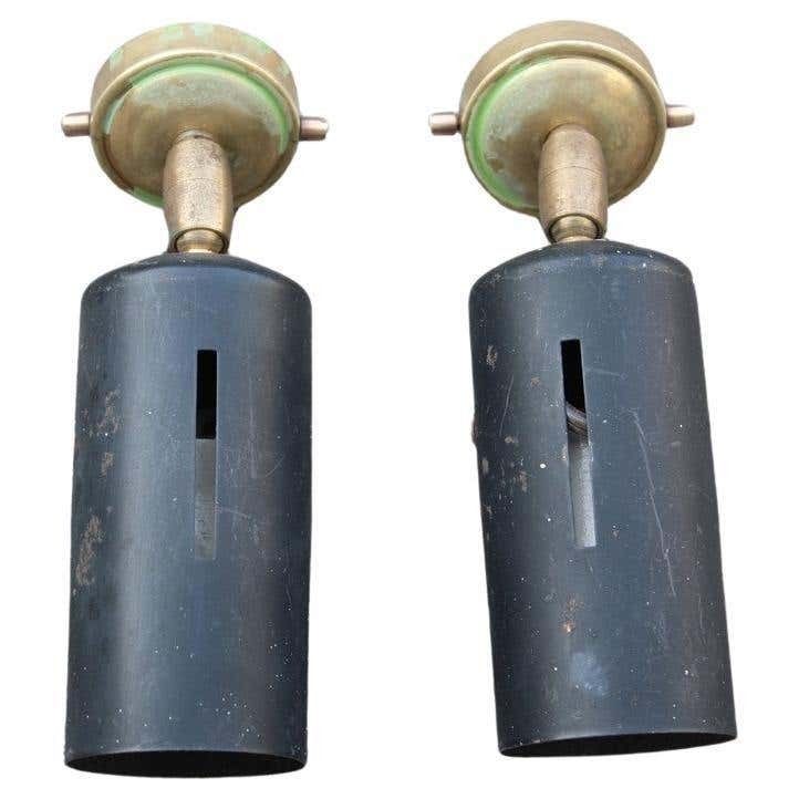 Pair Black And Gold Directional Spotlights Brass Metal Gino Sarfatti Arteluce