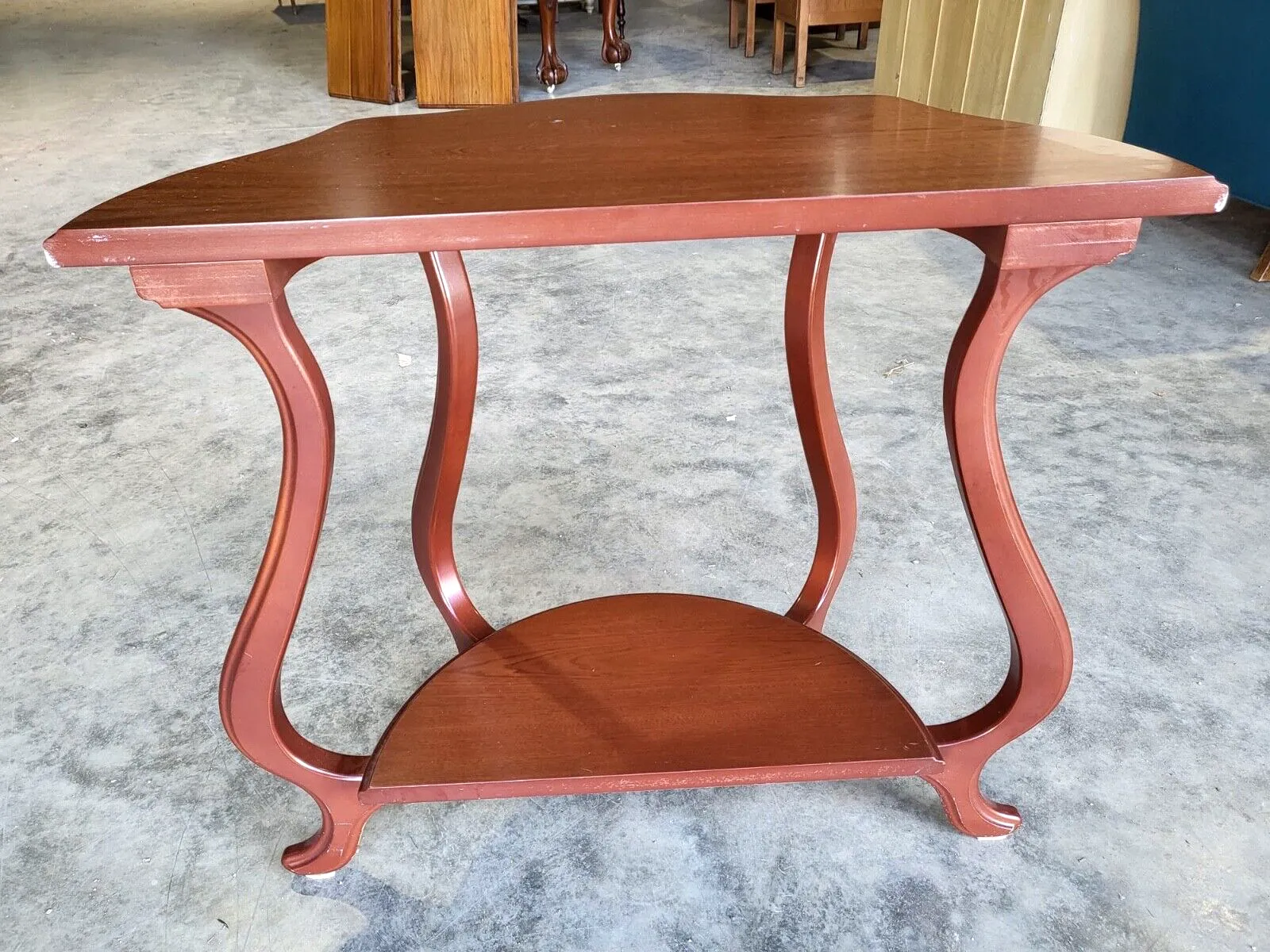 165.0 Antique Repro French Serpentine 2 Tier Console Hall End Lamp Table Tall photo