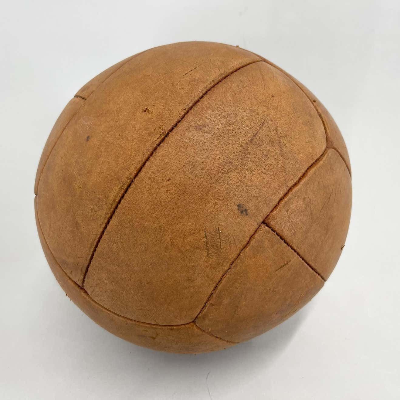 Vintage Brown Leather Medicine Ball 1930's photo 416.0