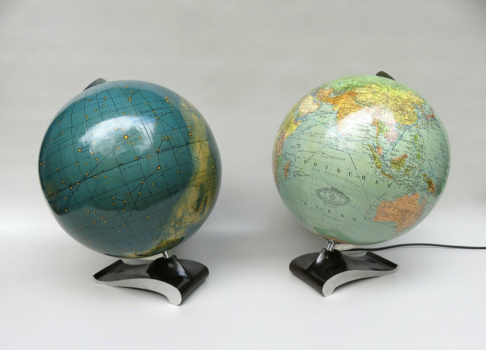 Extraordinary Globes Columbus Duo Earth Globe And Columbus Celestial Globe, 1950s, Set Of 2 photo for sale