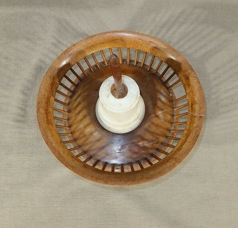 photo for sale Small Wool Dispenser In Wood And Alabaster, Early 19th Century