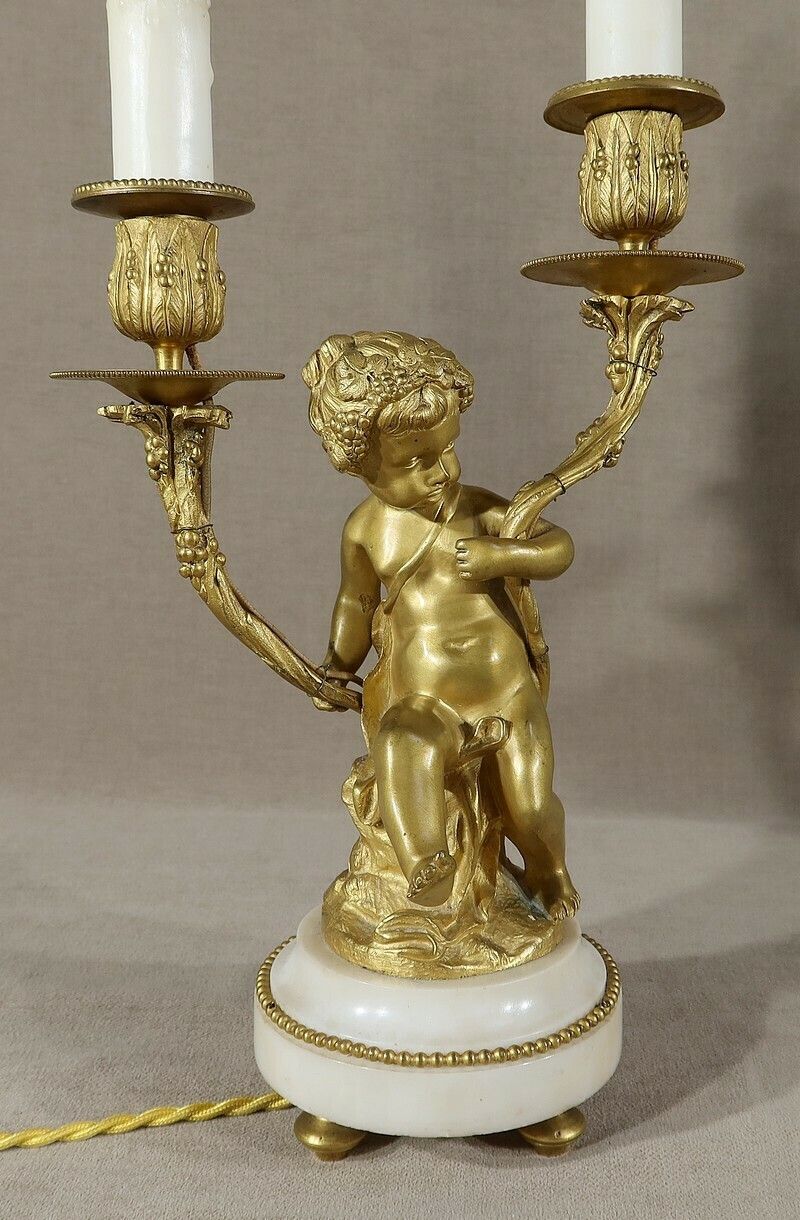 Lighting Pair Of Candlesticks In Gilt Bronze, Louis XVI Style, 19th Century photo