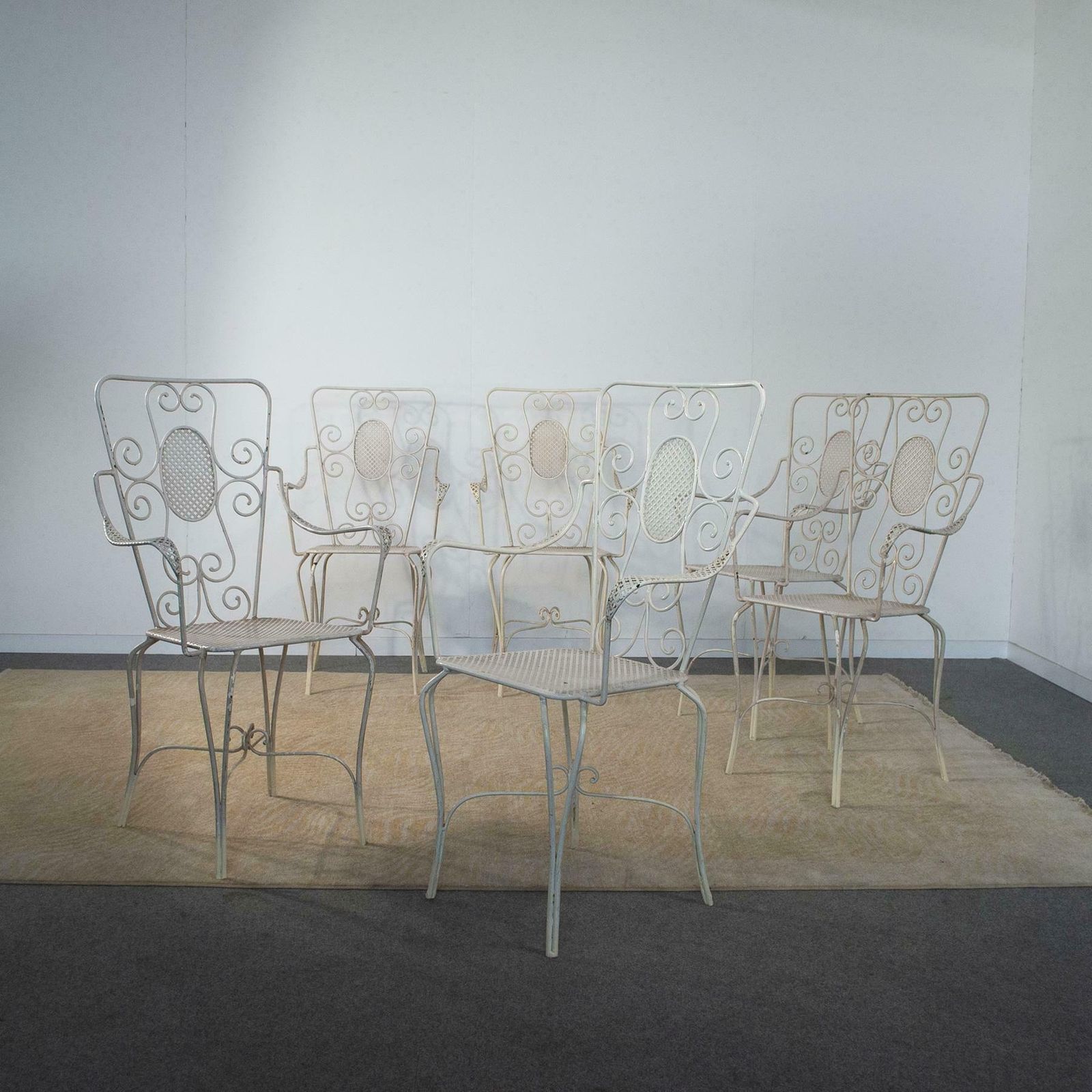 Casa E Giardino, Six White Painted Metal Chairs, 1942 photo for sale