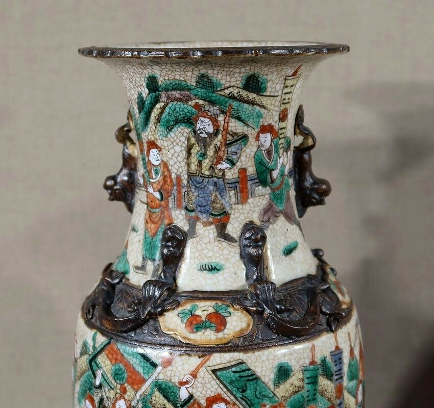 Pair Of Nanjing Porcelain Vases, China, Late 19th Century photo vintage