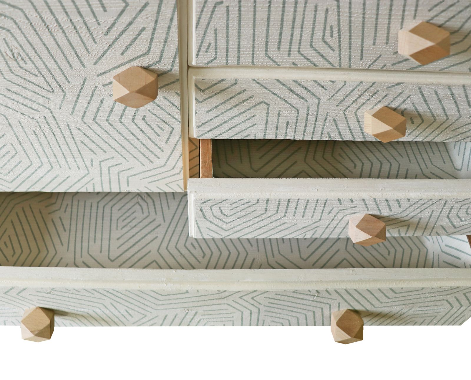 "Sahara Rhythm" Restyled Chest Of Drawers By Habitat Improver With Textured Wallpaper, Paint And Wood Knobs photo Furniture
