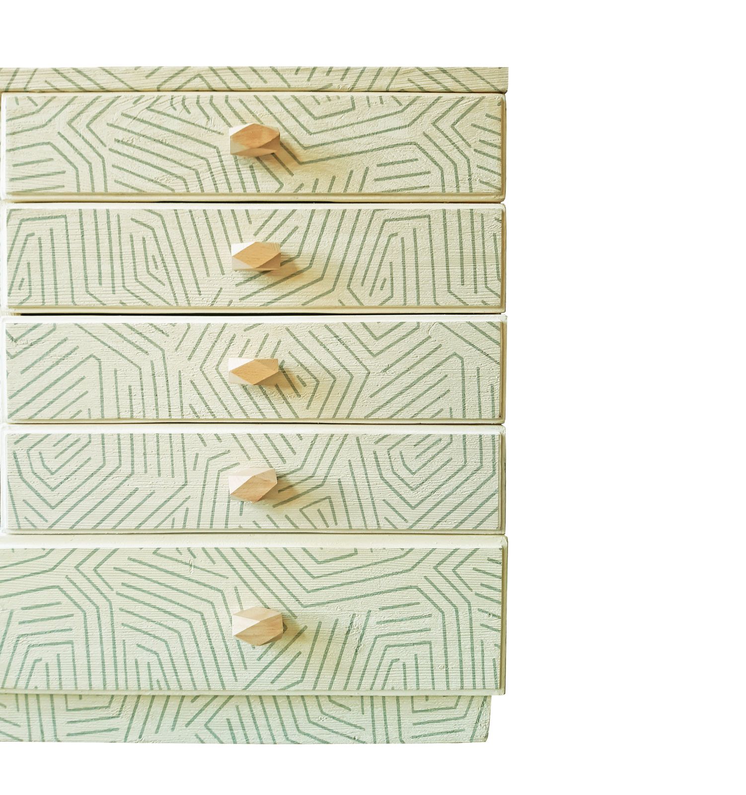 "Sahara Rhythm" Restyled Chest Of Drawers By Habitat Improver With Textured Wallpaper, Paint And Wood Knobs photo 1350.0