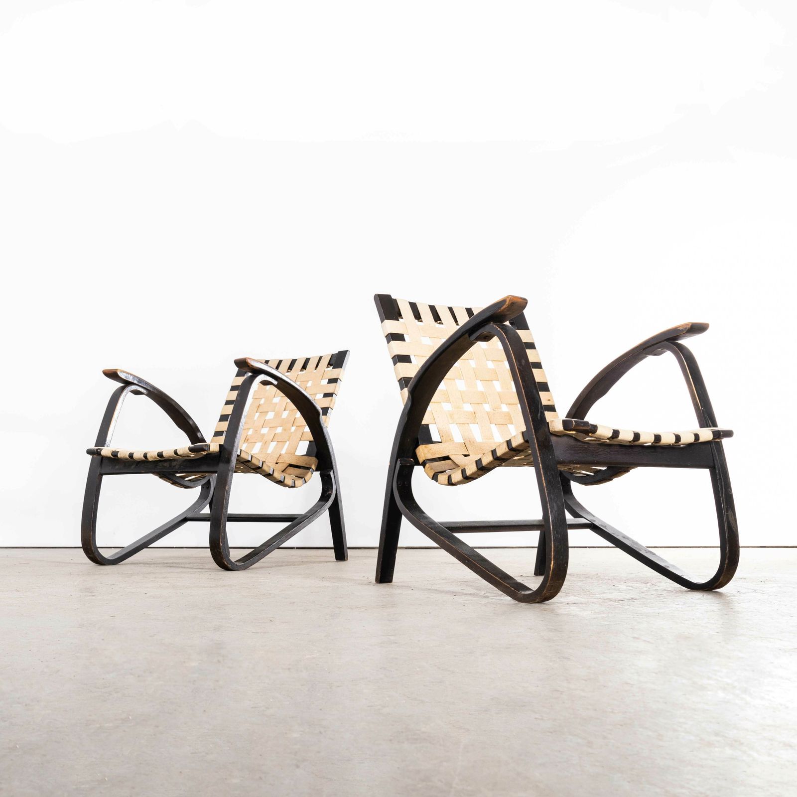 1930’s Pair Of Webbed Bentwood Armchairs By Jan Vanek