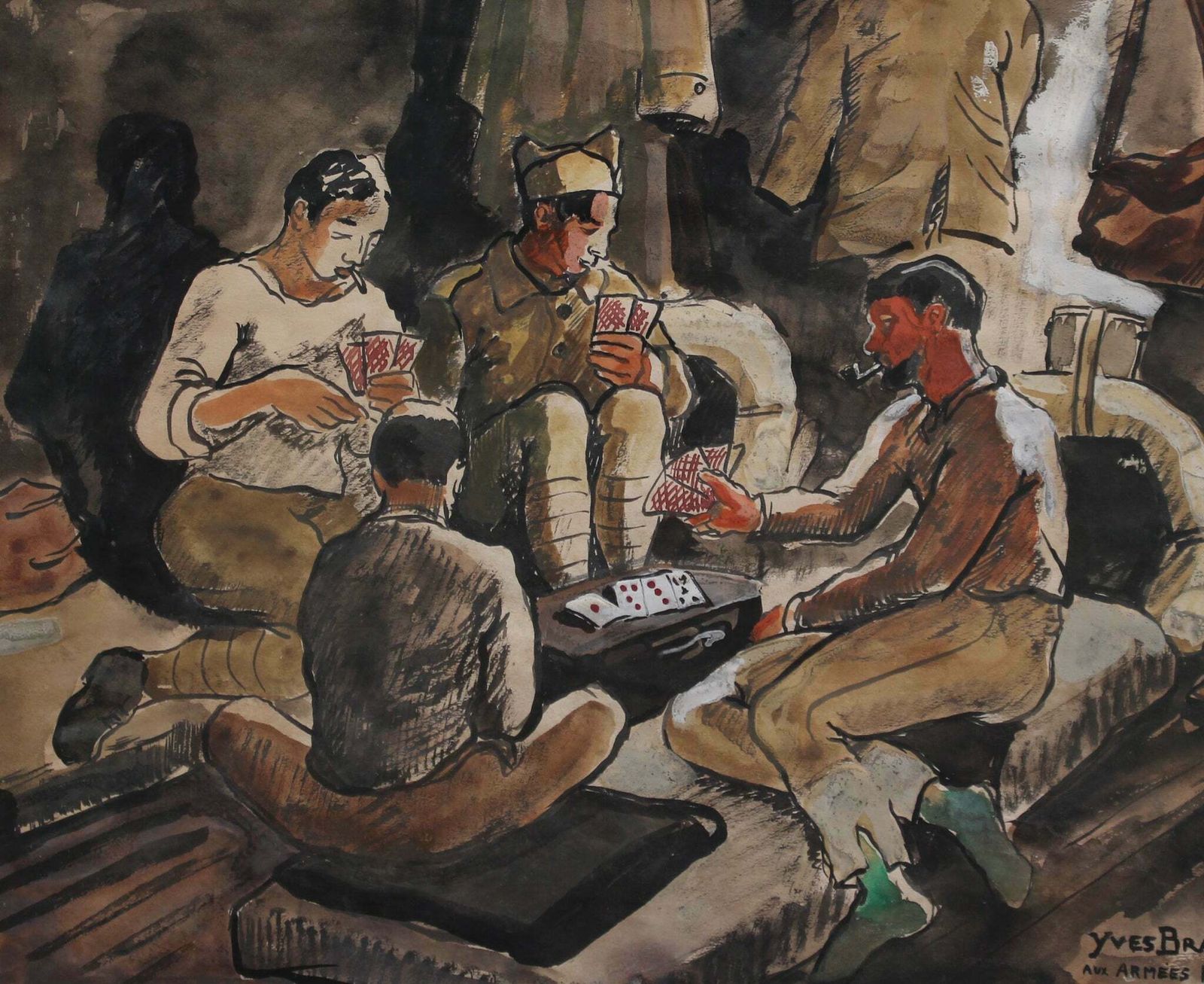 'Soldiers Playing Cards' By Yves Brayer (1939) photo Art