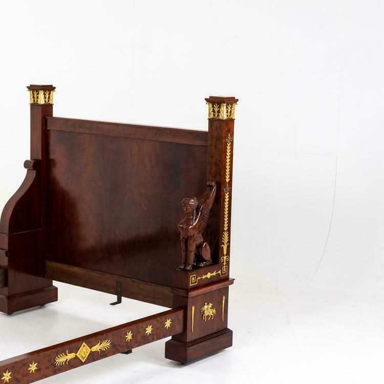 Empire Bed With Winged Caryatids And Firegilt Bronze Applications, France Circa 1815/20 photo vintage