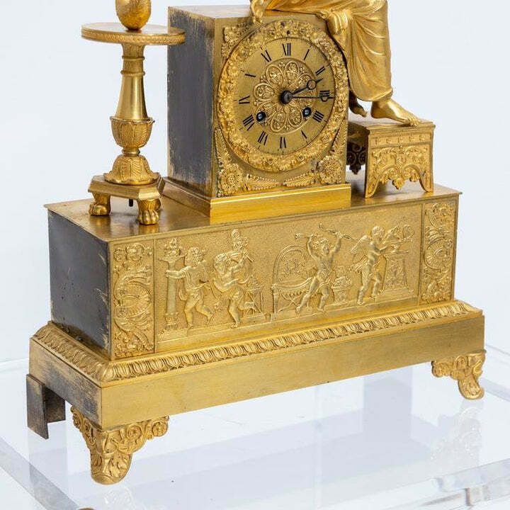 French Mantel Clock Made Of Fire Gilded Bronze With Seated Female Figure photo vinterior