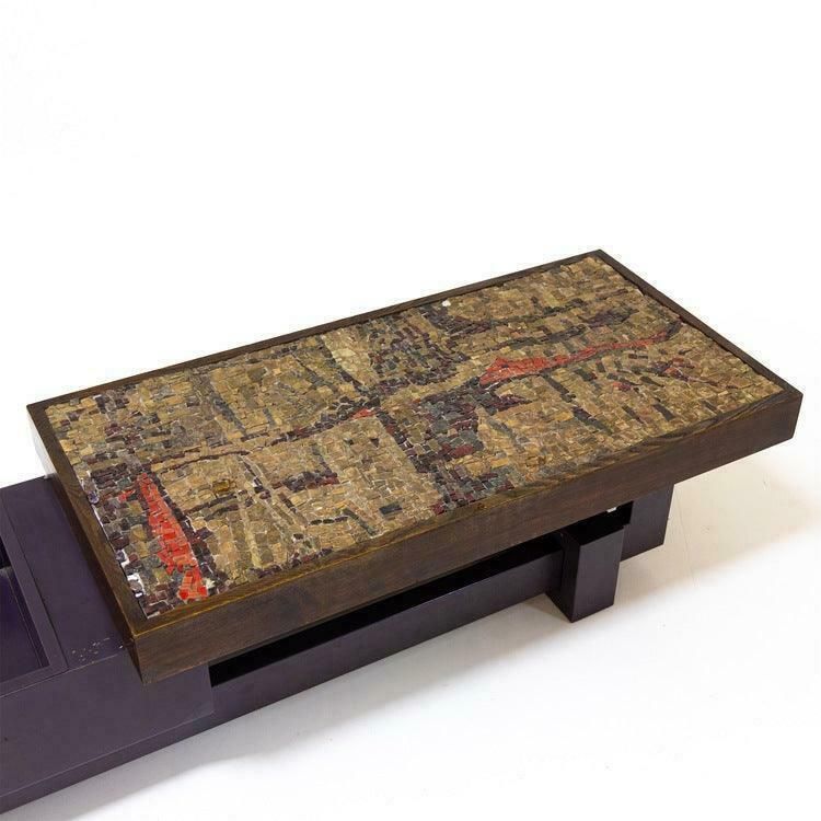 Coffee Table With Stone Mosaic, Probably Italy, Mid 20th Century photo vintage
