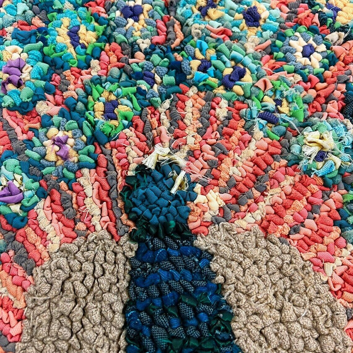 Scandinavian Style Peacock Hooked Rug, Vintage Handmade Rug photo 270.0