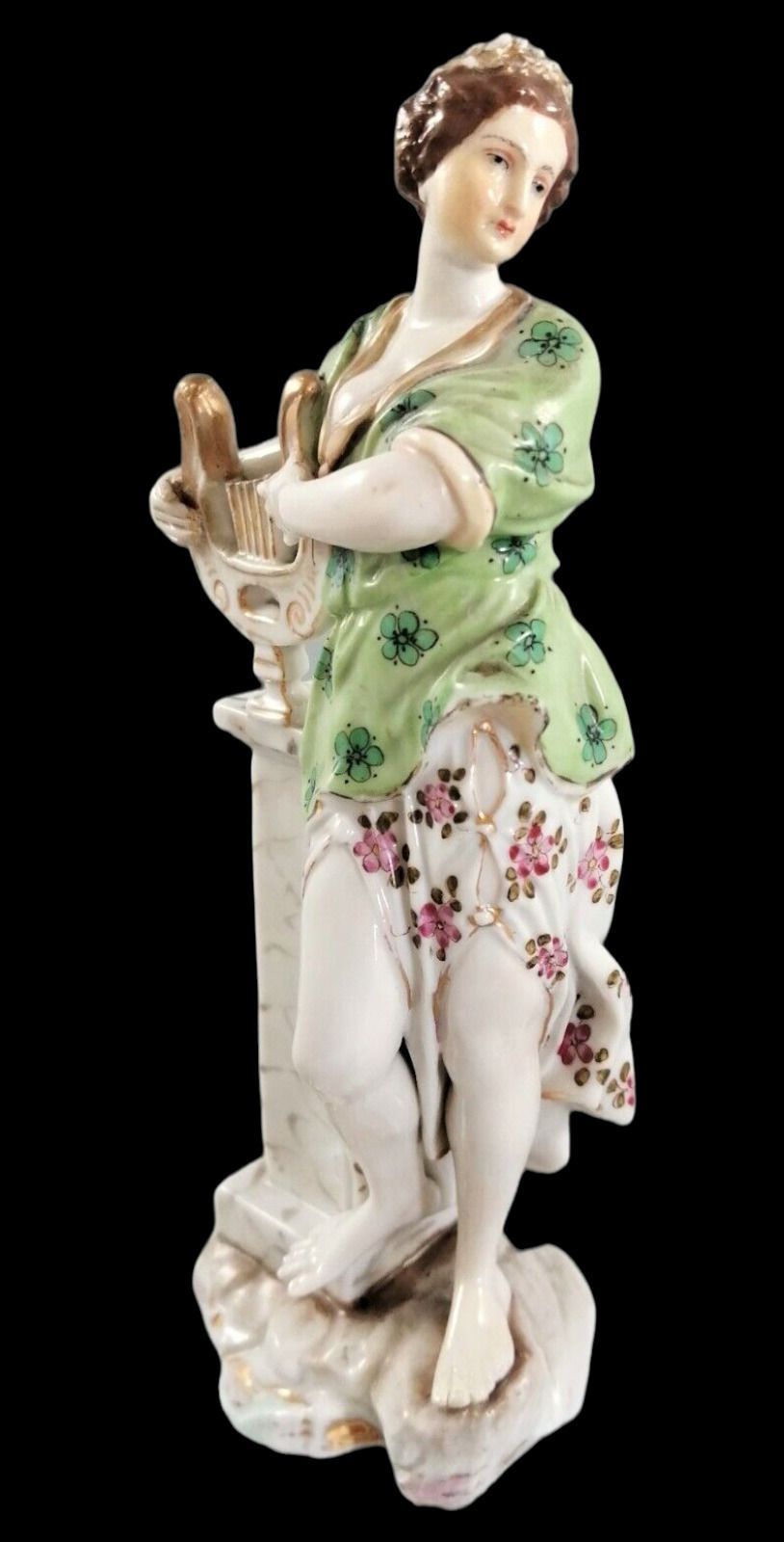 Antique Triebner Ens & Eckert , Volkstedt , Porcelain Figurine Of A Muse Holding