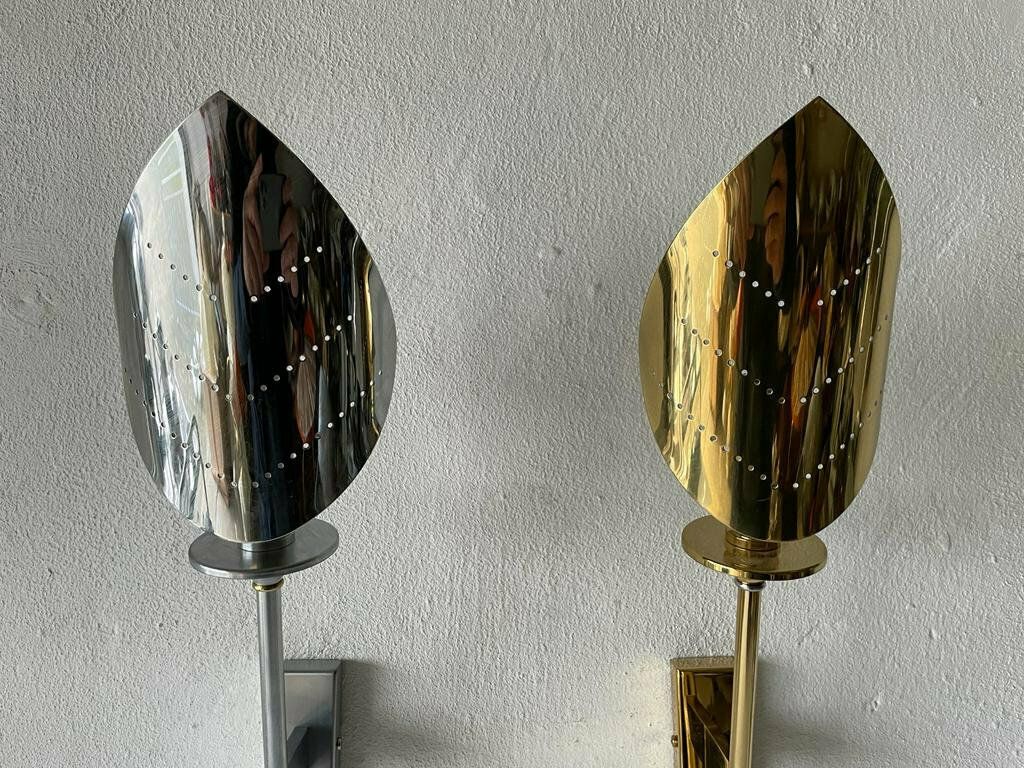 Leaf Shaped Gold And Chrome Pair Of Sconces By Baulmann Leuchten, 1980s, Germany photo 1484.28