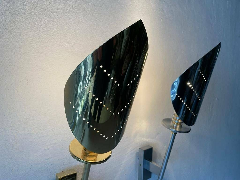 photo buy Leaf Shaped Gold And Chrome Pair Of Sconces By Baulmann Leuchten, 1980s, Germany