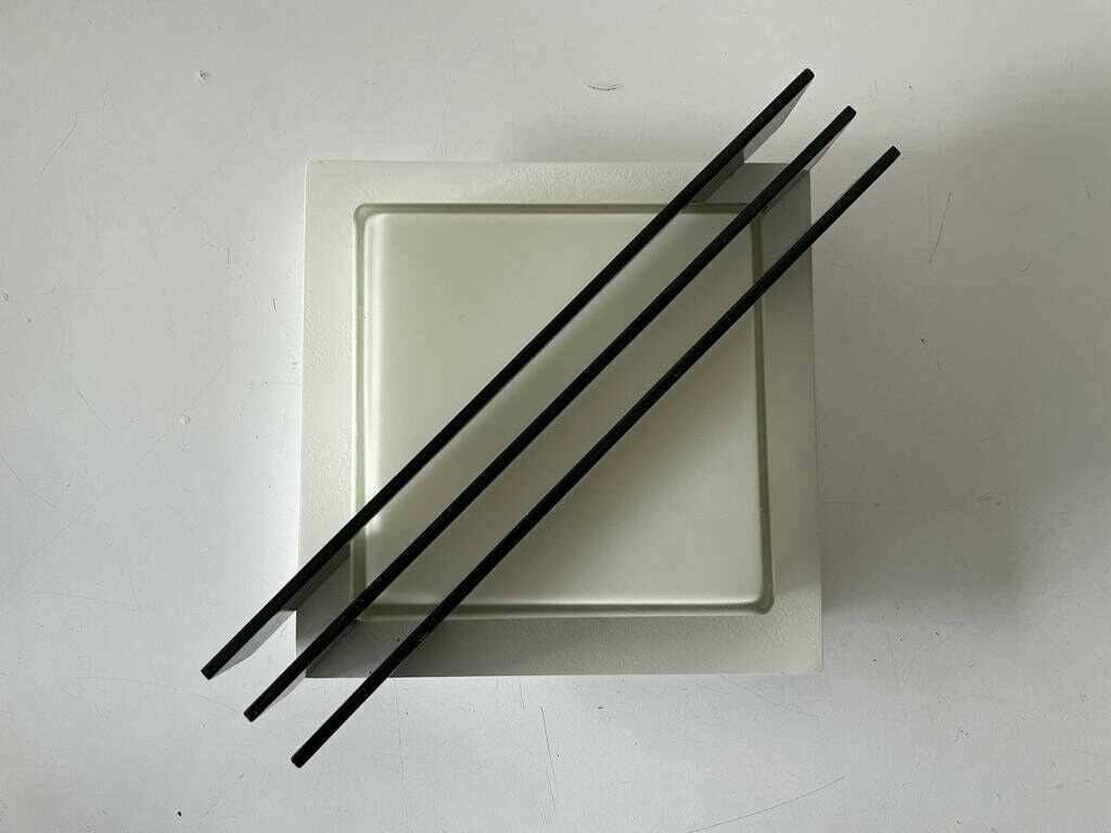 Rare Square Design Black Metal And Glass Pair Of Flush Mounts Or Sconces By Bega, 1960s, Germany photo Lighting