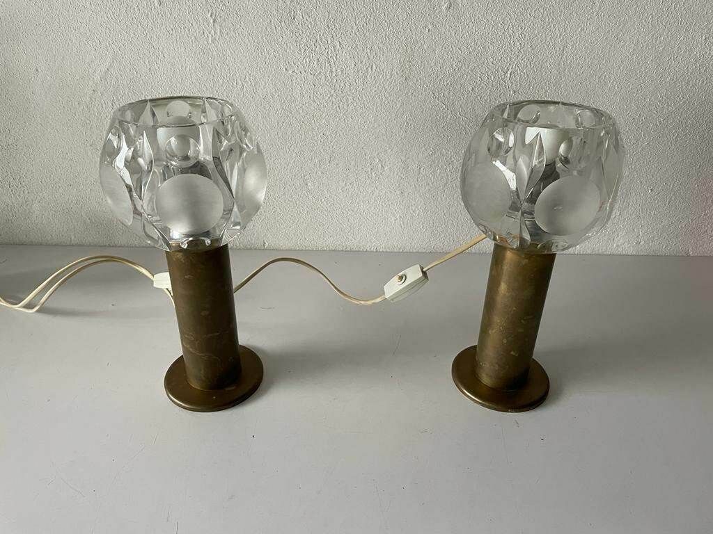 Gorgeous Heavy Glass And Antique Brass Body Pair Of Large Table Lamps By Peill Und Putzler, 1960s, Germany photo furniture