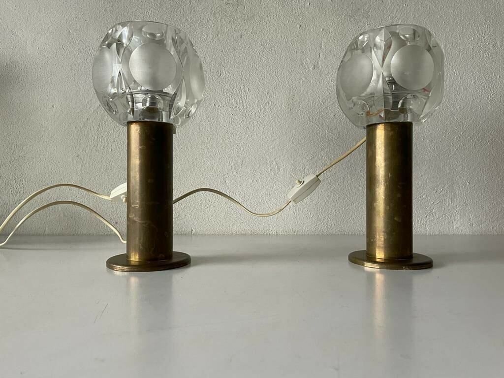 Gorgeous Heavy Glass And Antique Brass Body Pair Of Large Table Lamps By Peill Und Putzler, 1960s, Germany photo vintage