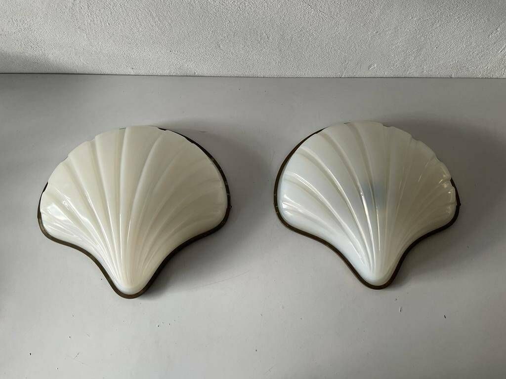 Italian Unique White Plexiglass Shell Shaped Pair Of Large Sconces, 1950s, Italy photo furniture