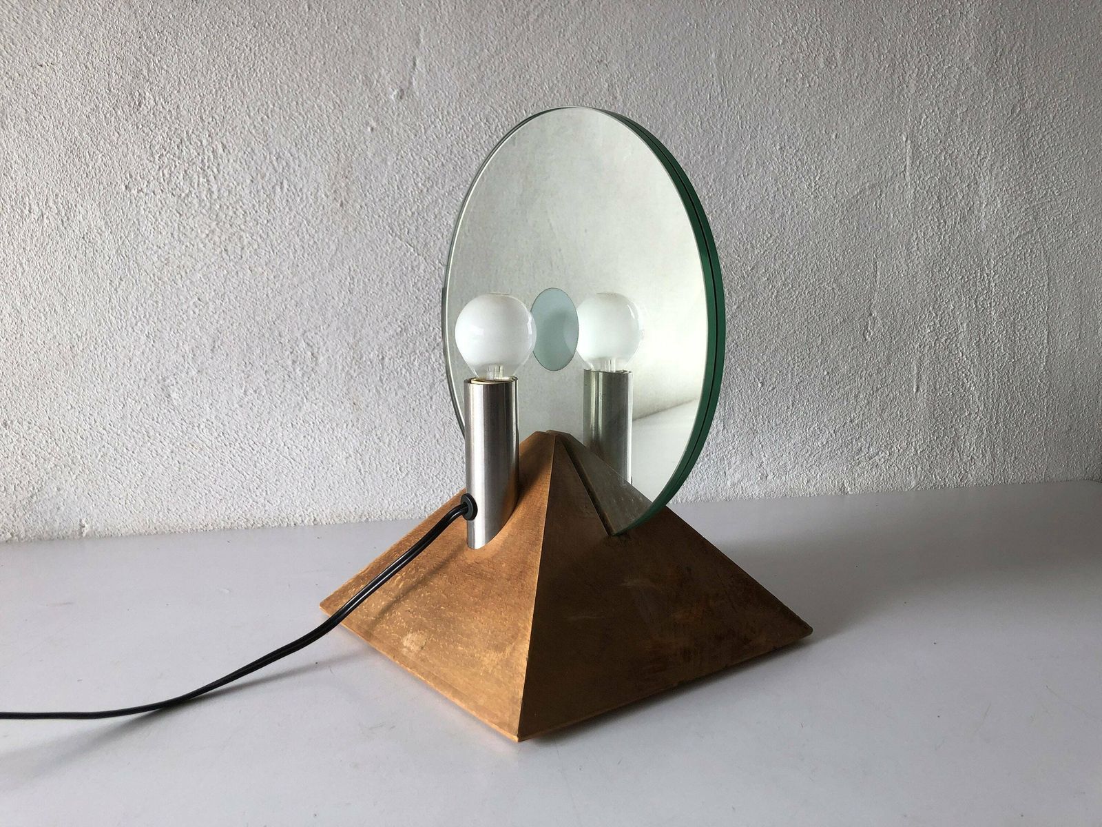 Exclusive Round Glass With Pyramid Wood Base Table Lamp By Gallotti E Radice, 1970s, Italy photo 1712.44