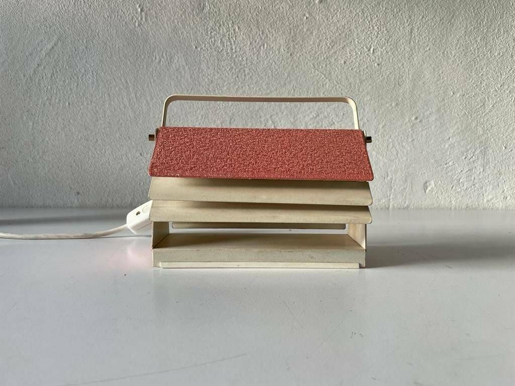 50s Very Rare Mid Century Pink Metal Table Lamp With Handle, 1950s, Germany photo for sale